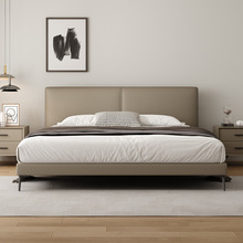 意式轻奢极简真皮床现代简约小户型超薄床头主卧齐边双人大床婚床