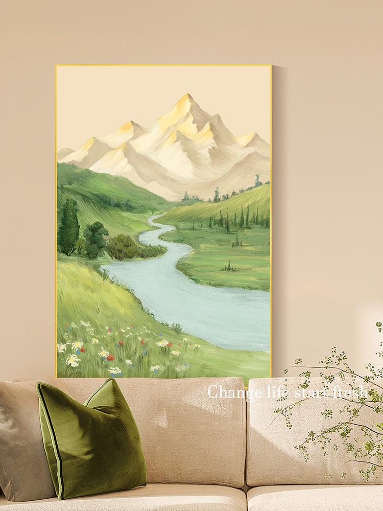 奶油风客厅装饰画肌理山水风景挂画玄关壁画沙发背景墙ins风摆画