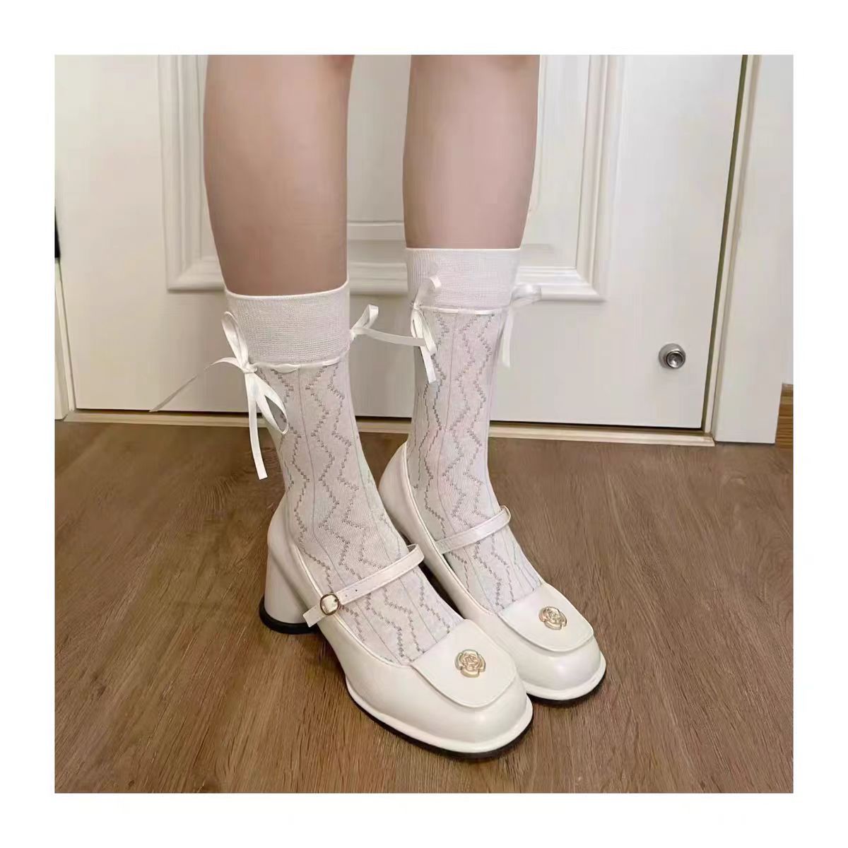 2024新款芭蕾风透气袜子女绑带蝴蝶结中筒袜夏季配裙子jk袜lolita