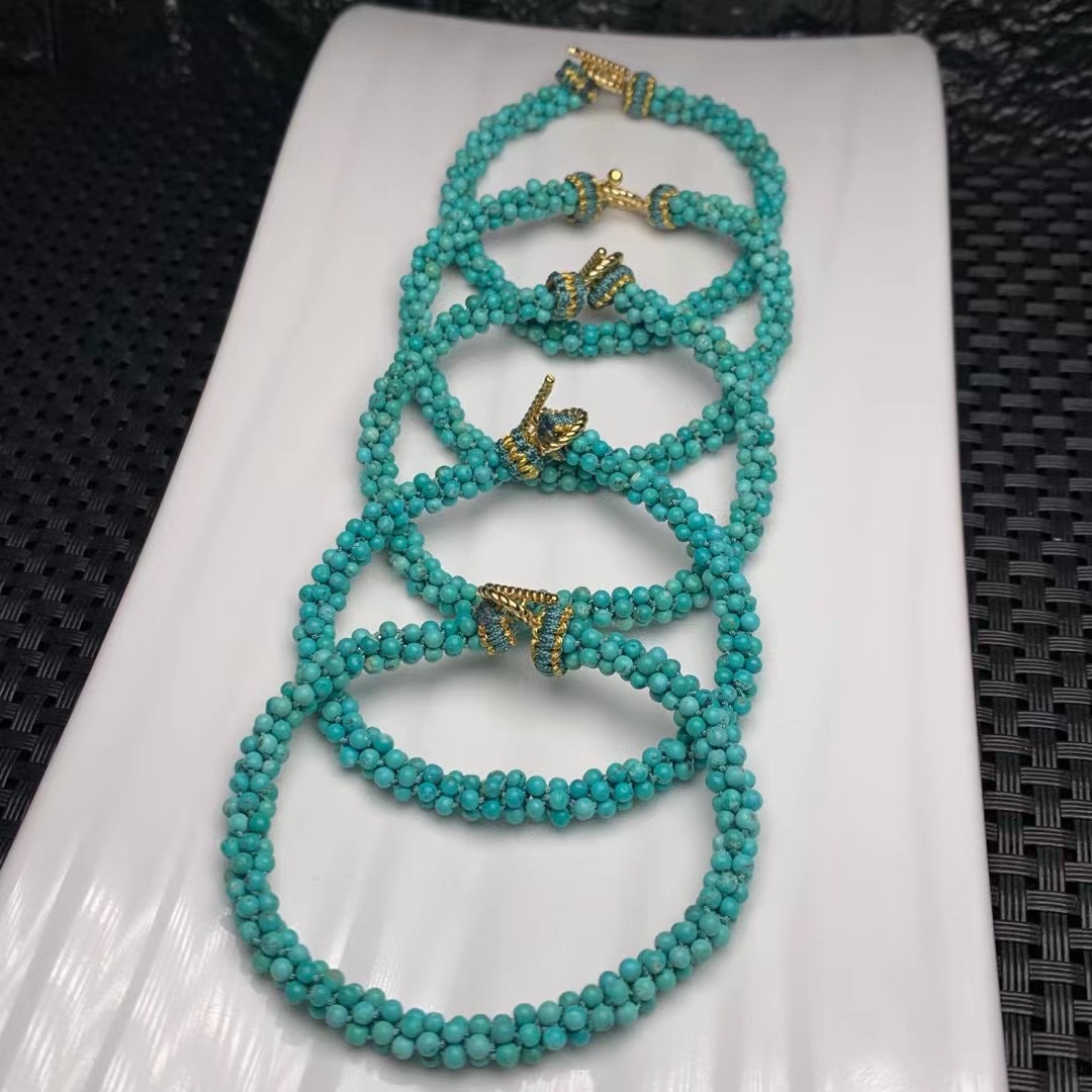 厂家批发湖北原矿绿松石小米珠编织手链高瓷精致饰品礼物直播货源