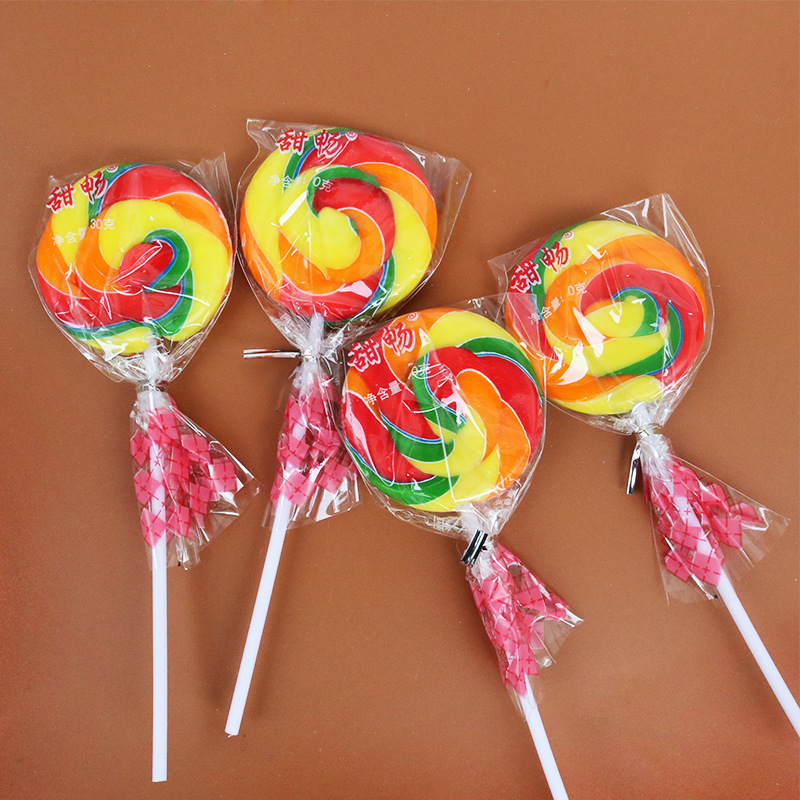 彩缤纷30克圆形彩虹糖波板棒棒糖大号盒装糖果儿童节蛋糕房专用