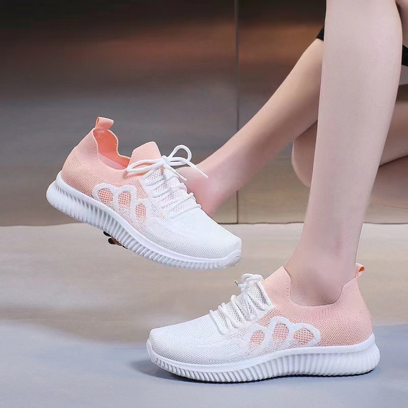 2023 Spring and Autumn New Cross-Border Women's Shoes Casual Shoes Women's Flying Woven Breathable Soft Sole Sneakers Women's Factory Direct Deliver