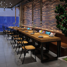 美式实木餐桌咖啡厅小酒馆小吃店餐桌椅组合小方桌工业风餐桌1013