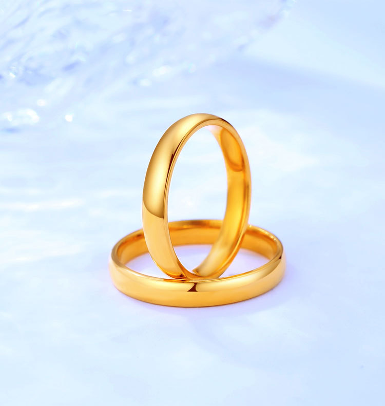 5d足金戒指光圈足金999简约光面5g时尚素圈指环情侣对戒男女款