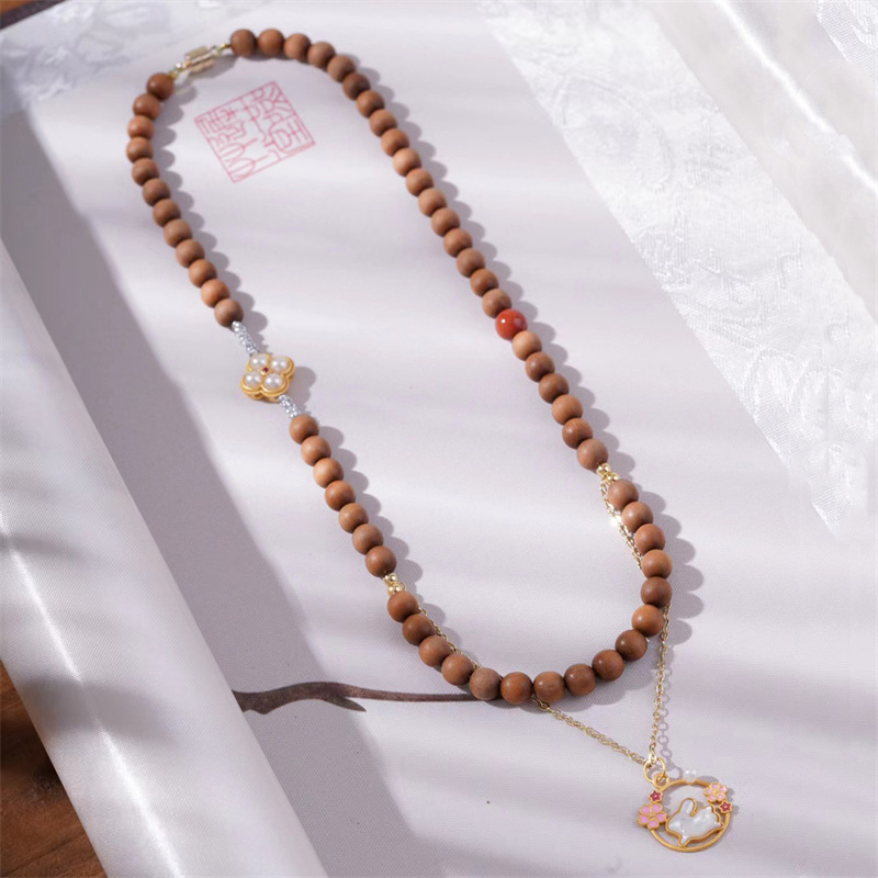 印度老山檀纯银镀金镶嵌贝壳 珍珠项链吊坠老檀精品佛珠厂家批发