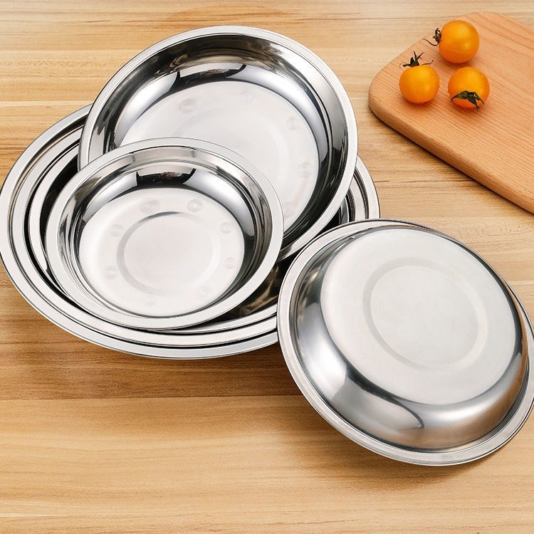 厂价直销 不锈钢圆盘 带磁浅盘 低价菜盘子 深浅餐盘 整箱批发