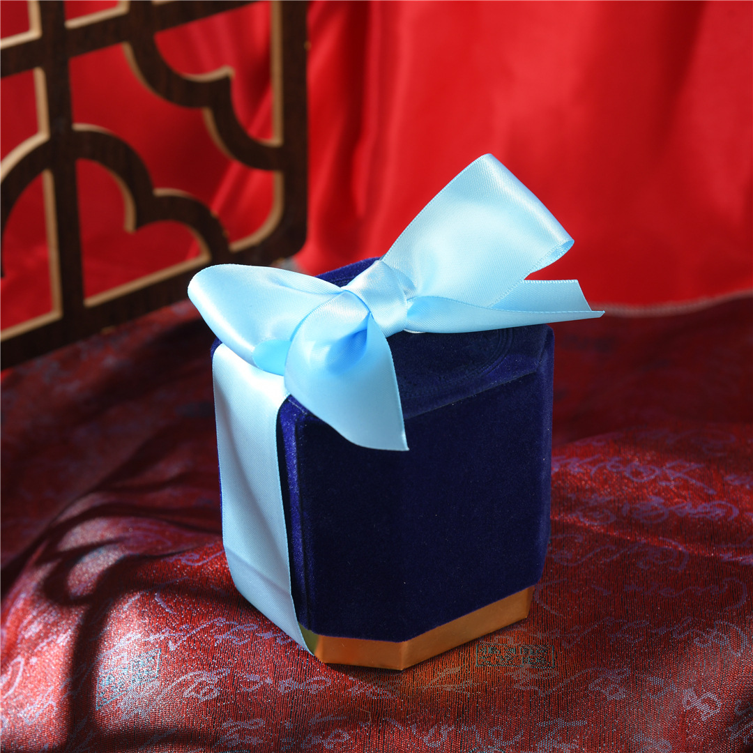 复古天地盖绒布八角喜糖盒定制 欧式礼盒 精美抖音网红伴娘伴手礼