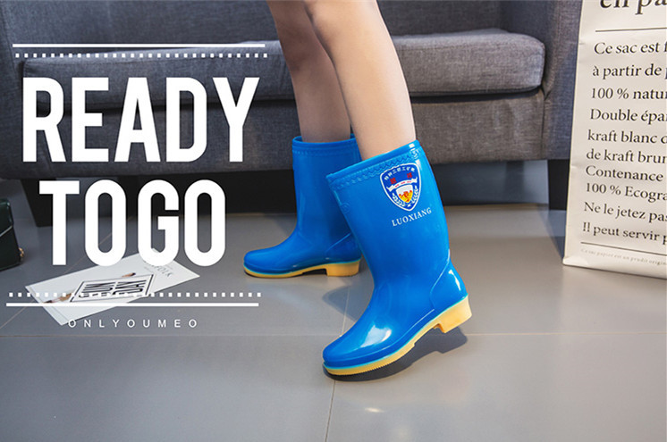 中筒时尚水鞋女成人雨靴中筒高筒蓝色雨鞋女洗车胶鞋套鞋女批发