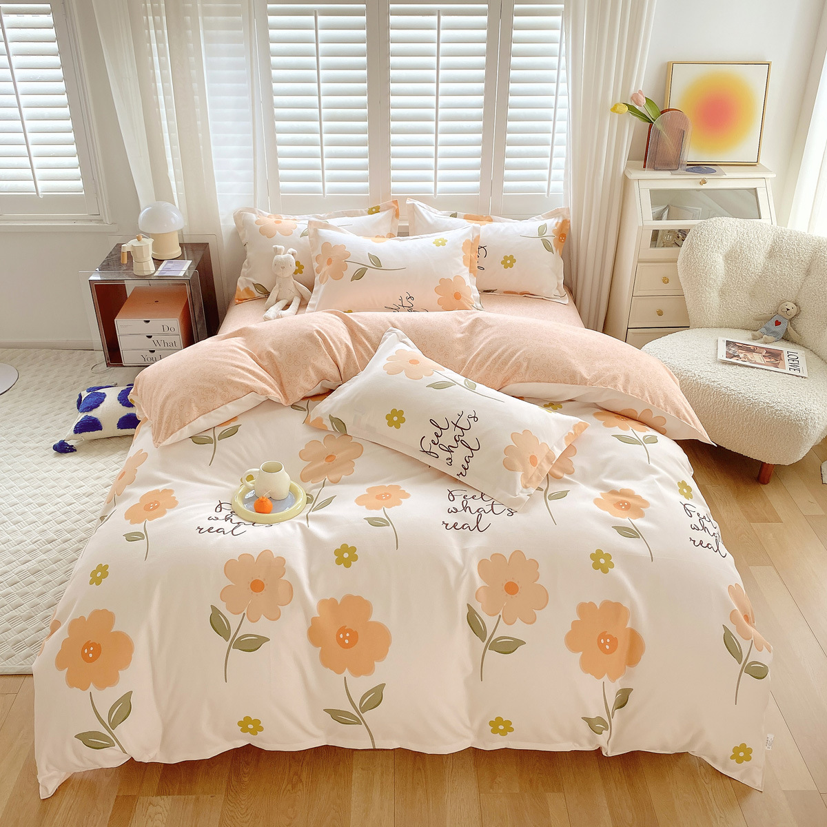 Wholesale Thickened Cotton Brushed Four-Piece Cotton Sanded Sheets Quilt Cover Dormitory Three-Piece Set Bedding