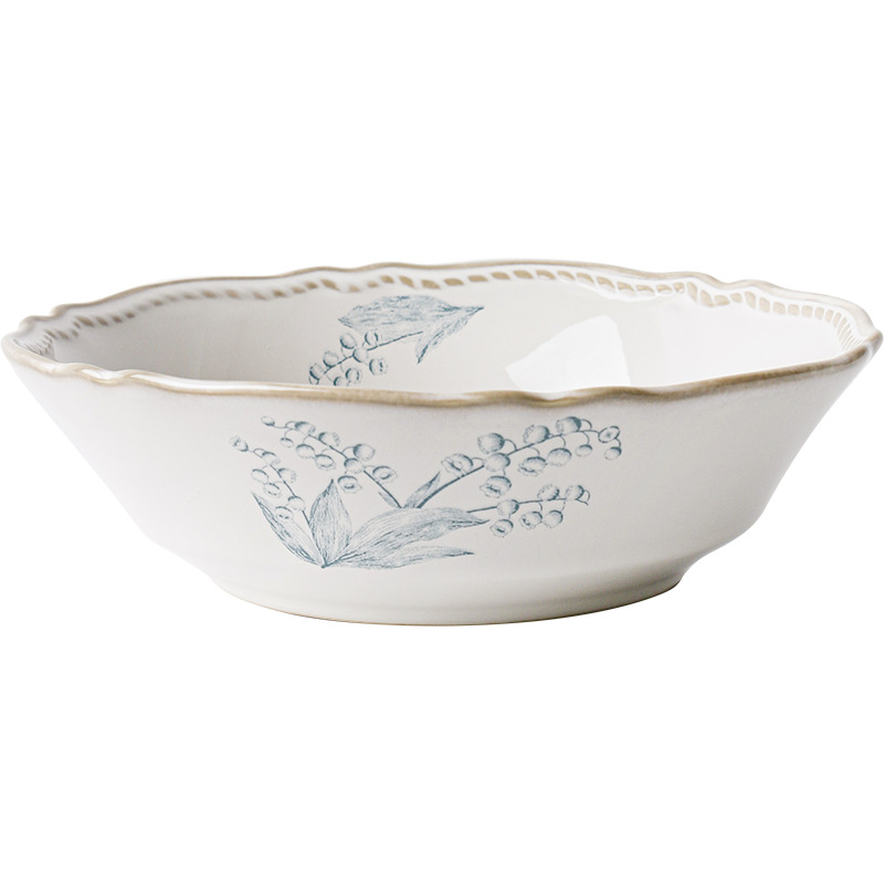Japanese-Style Retro Ins Ceramic Tableware Underglaze Rice Bowl Dinner Plate Fish Dish Mug Soup Bowl Lily Tableware