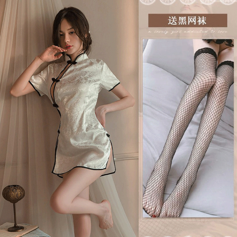 Straw Girl Sexy Lingerie Vintage Jacquard Buckle Slit Cheongsam Style High Slit Sexy Antique Uniform 1037