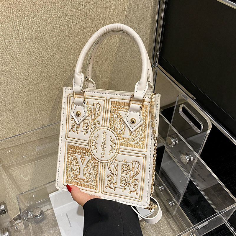 New DIY Crossbody Shoulder Bag Korean-Style Embroidery Portable Small Square Bag All-Match Fashionable Retro Women's Material Bag Handmade Bag