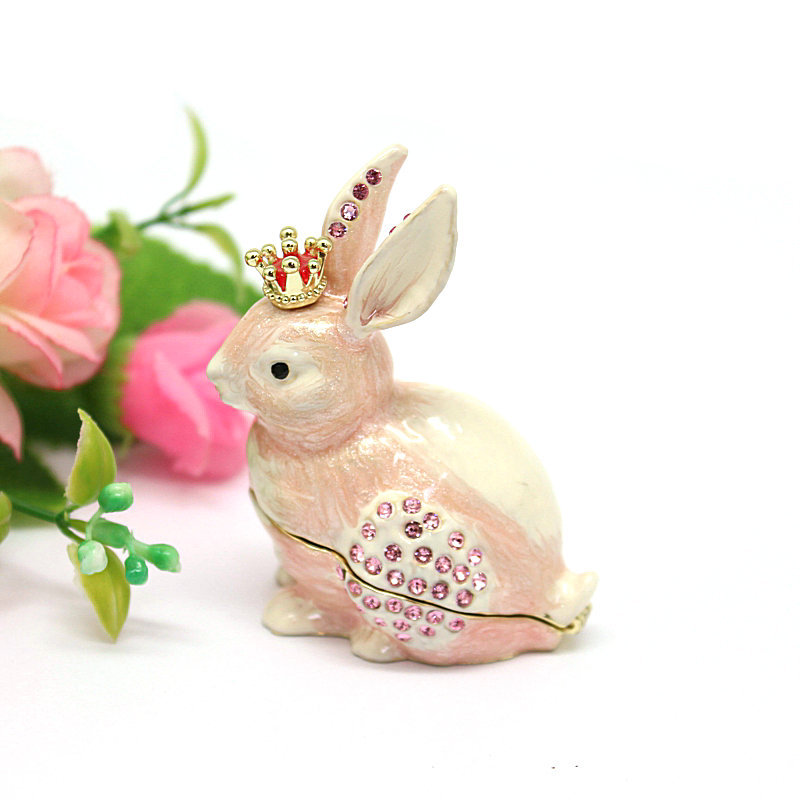 珐琅彩生肖兔子摆件皇冠兔子小饰品盒生日礼物2023年新年礼物定制