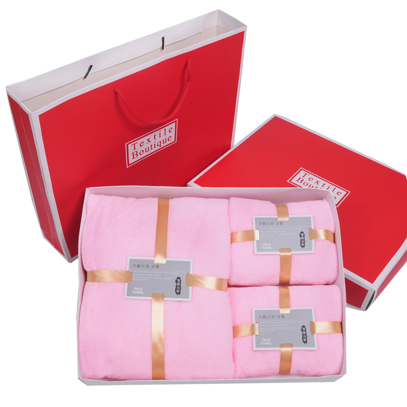 Coral Velvet Towels Gift Box Three-Piece Set Two-Piece Soft Absorbent Handbag Wedding Company Gift Wholesale