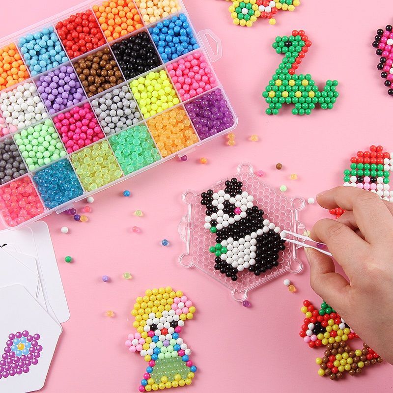 拼图豆豆水晶珠子黏贴画水粘珠男女孩儿童魔法珠动脑筋益智玩具
