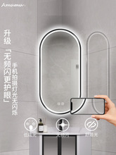 卫生间转角镜挂墙智能灯镜悬挂椭圆镜子旋转洗手台伸缩浴