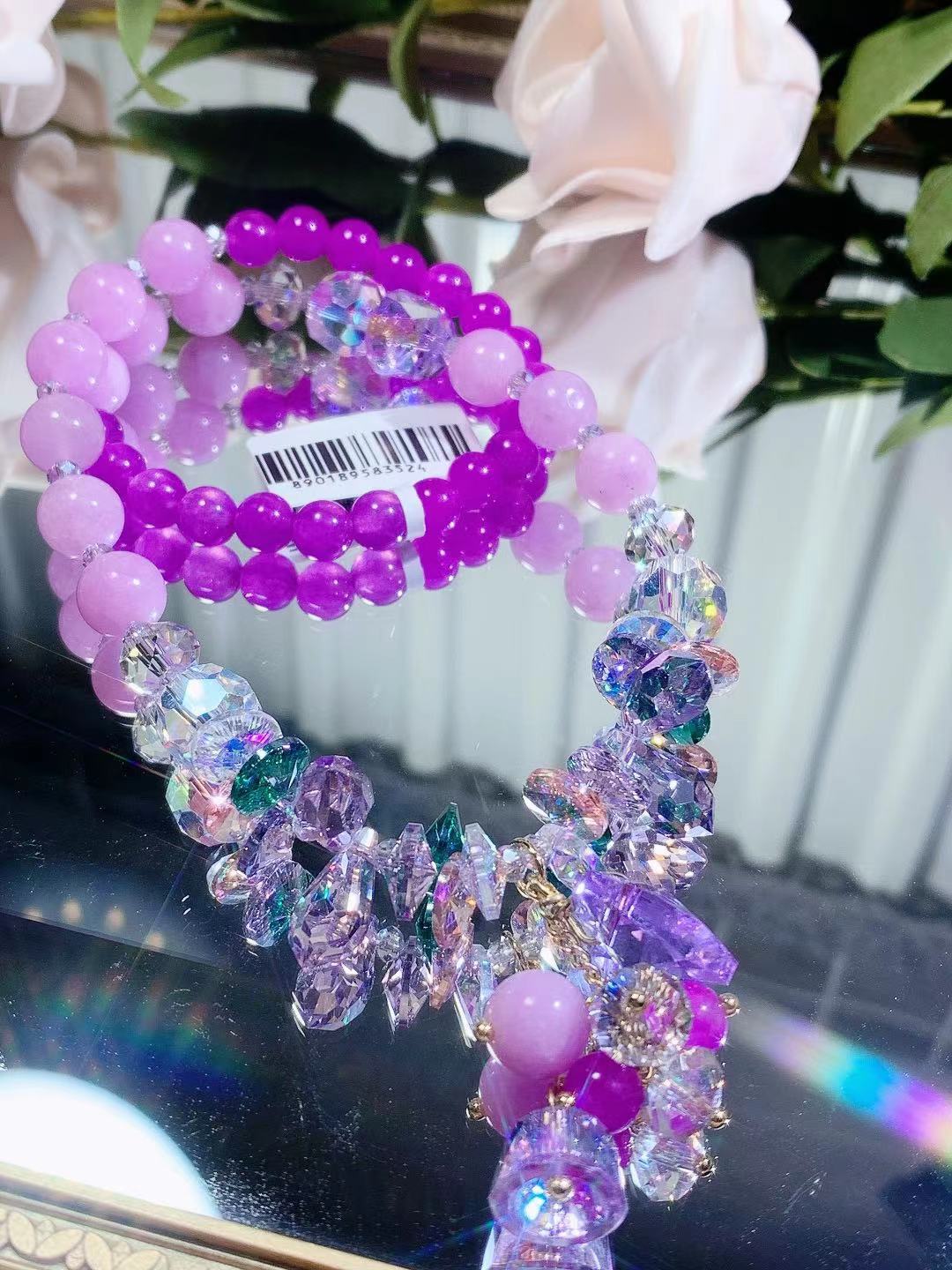 新款流行紫水晶玛瑙手链水晶爱心铃铛吊坠手链手串