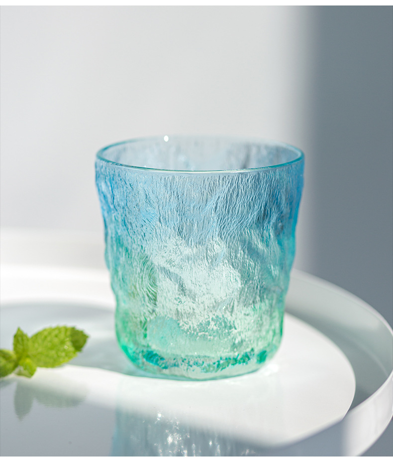 渐变色冰川纹玻璃杯 ins风高颜值玻璃水杯网红大容量啤酒威士忌杯