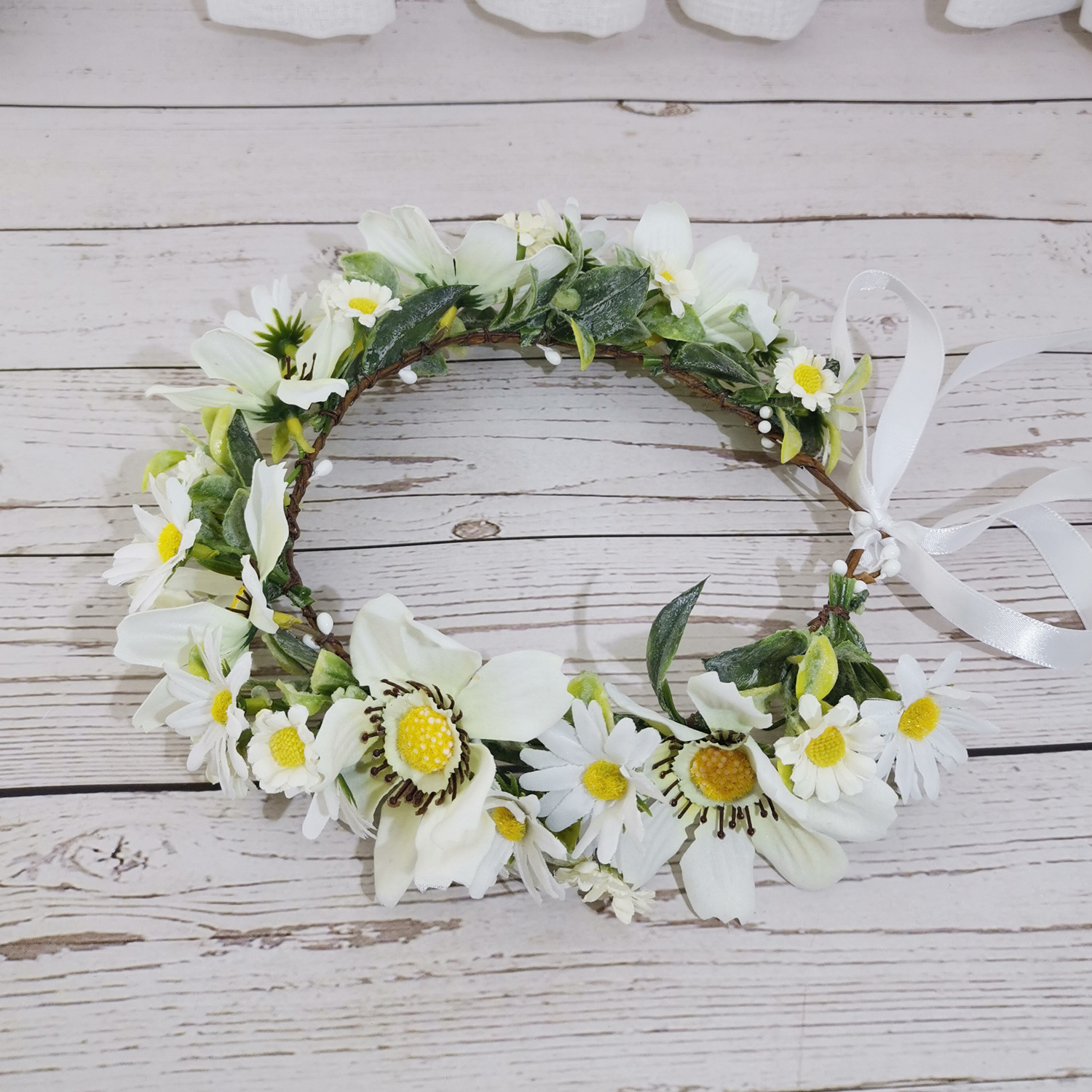 小雏菊花朵花环森系花朵花环发饰新娘头饰儿童沙滩度假摄影饰品