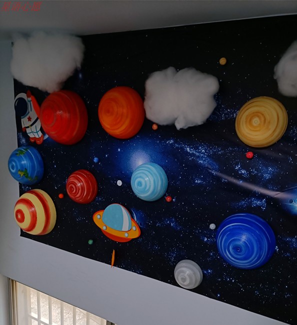 手绘太阳系行星泡沫星球悬挂球体星空主题婚庆节日珠宝店橱窗装饰