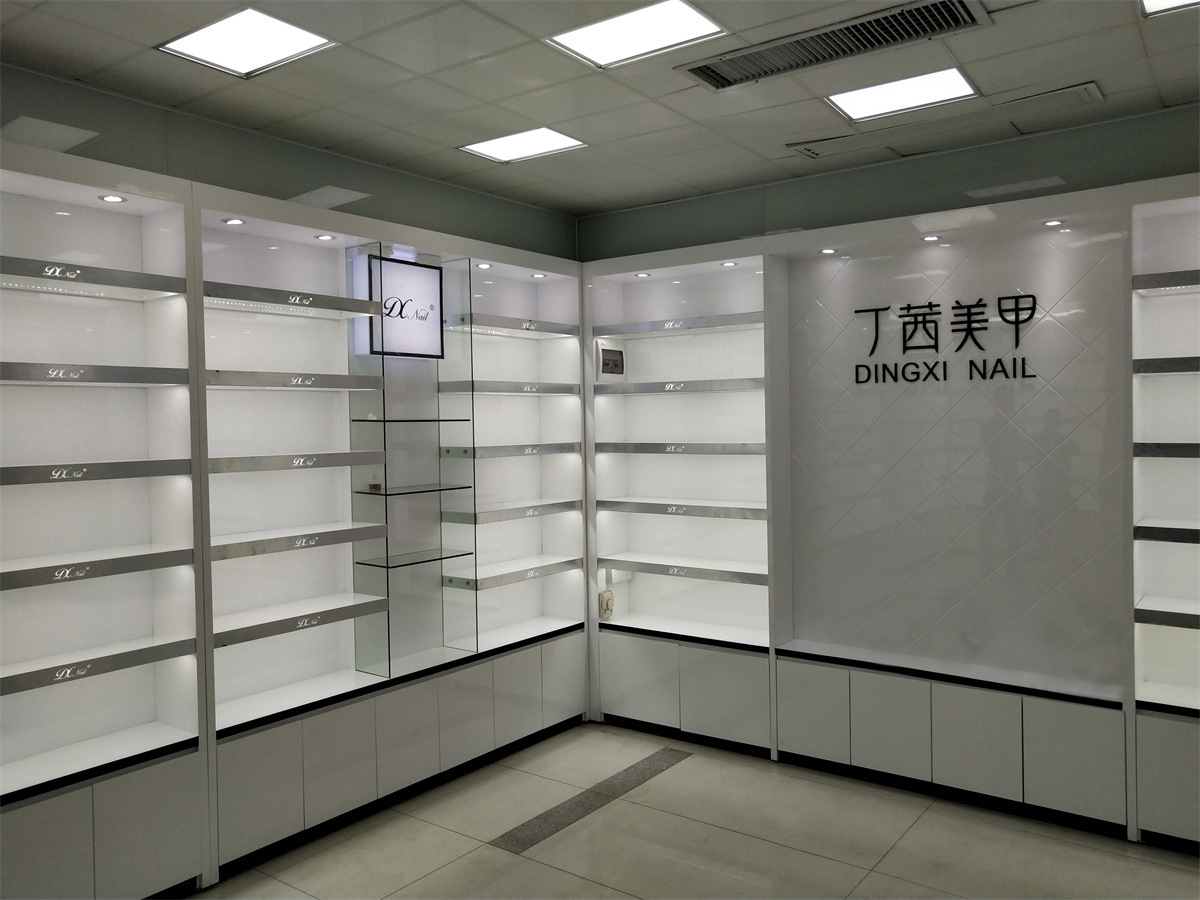 美容院化妆品展示柜 美甲店烤漆产品展柜背柜 品牌连锁店整店制作