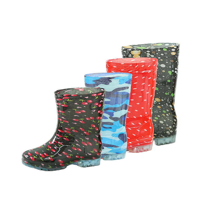 Crystal Camouflage Children's Rain Boots Korean Cartoon Foreign Trade PVC Children's Rain Boots Cheap Mid-Calf Cute Child Rain Shoes