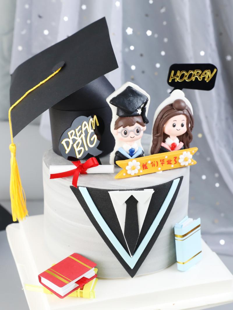 烘焙蛋糕装饰摆件毕业季学士服博士帽男孩女孩毕业典礼装扮插件