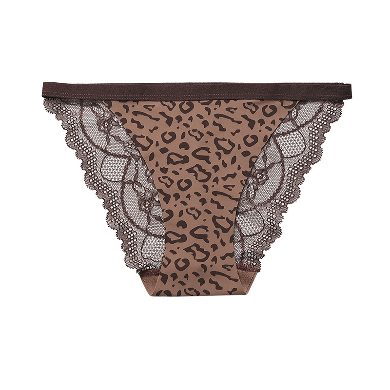 Sexy Lace Lace Stitching Leopard Print Seamless Ice Silk Underwear European and American plus Size Cotton Crotch Women's Briefs