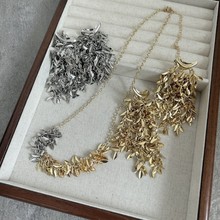 古风复古金银色树叶流苏耳环项链夏季轻奢高级感优雅气质饰品批发