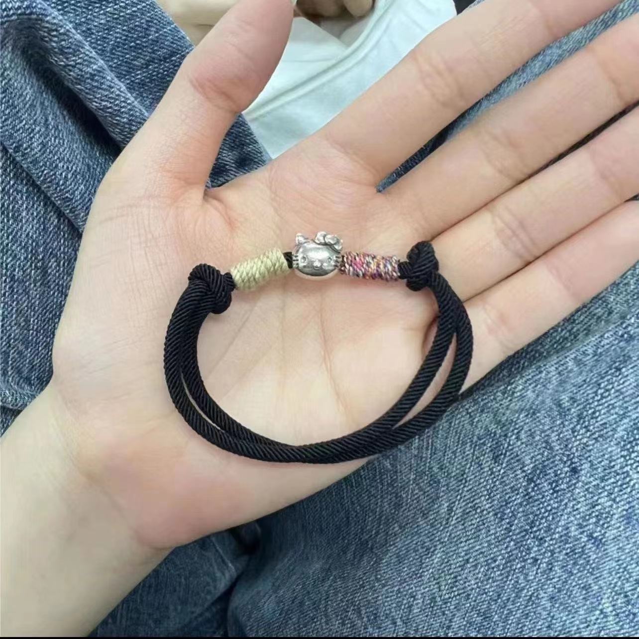 本命年红色手工编织kitty猫手链手绳女手工编织kt猫手绳情侣闺蜜