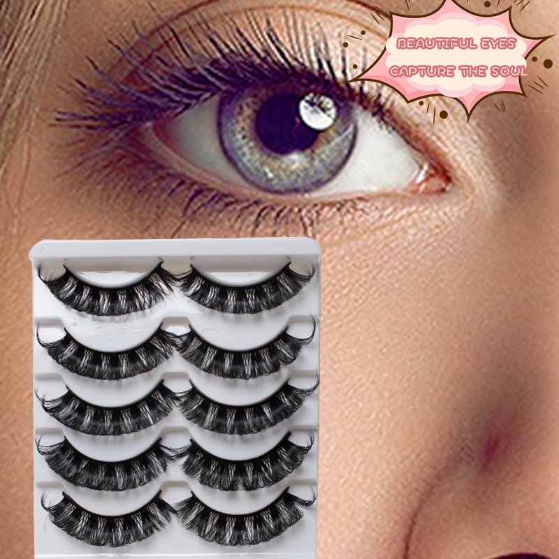 Dingsen False Eyelashes Factory Cross-Border Stable Supply 5 Pairs Eyelash Set Russian Camber DD Warped Eyelashes