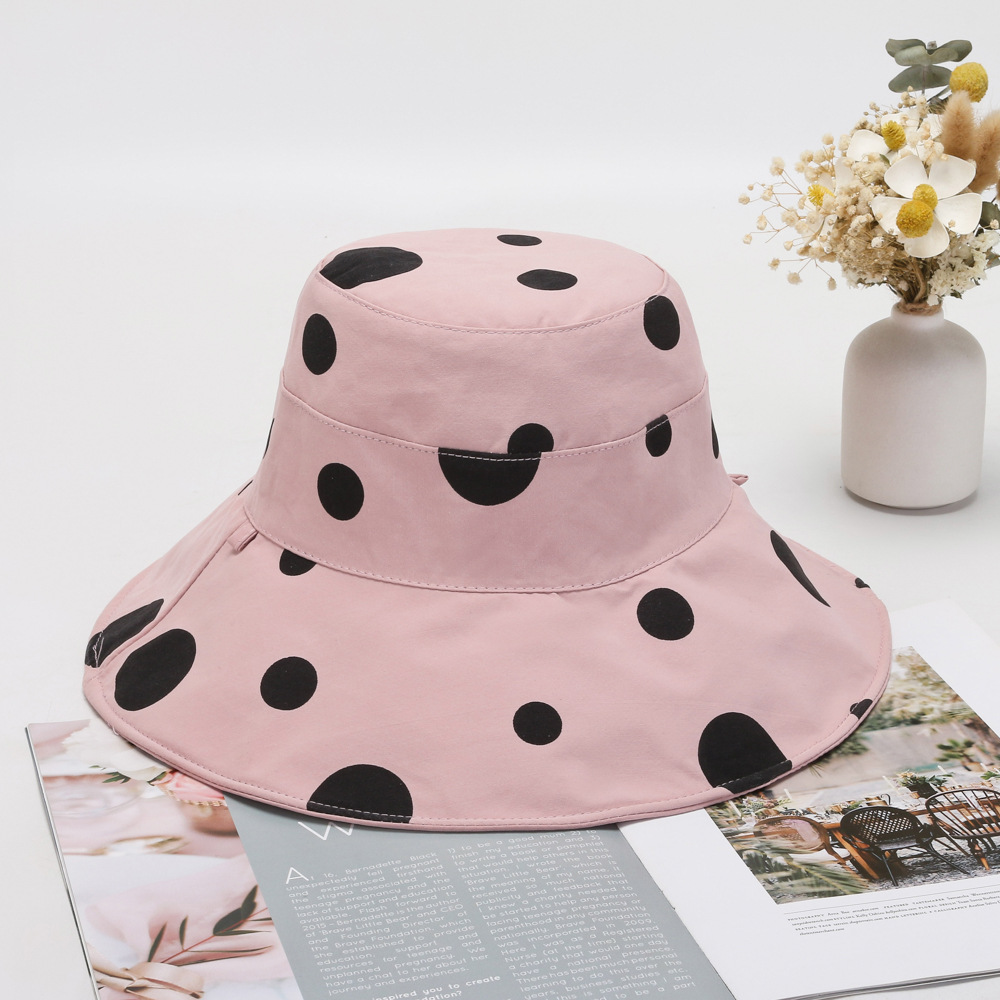 Broad-Brimmed Hat Women's Summer New Sun Hat Polka Dot Bucket Hat Korean Fashion All-Match Sun Protection Hat Polka Dot Hat