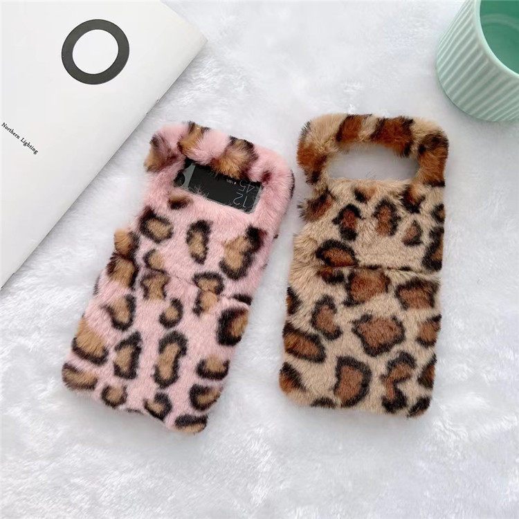 适用三星zflip4手机壳豹纹毛绒zflip3折叠屏后盖秋冬毛毛壳保护套