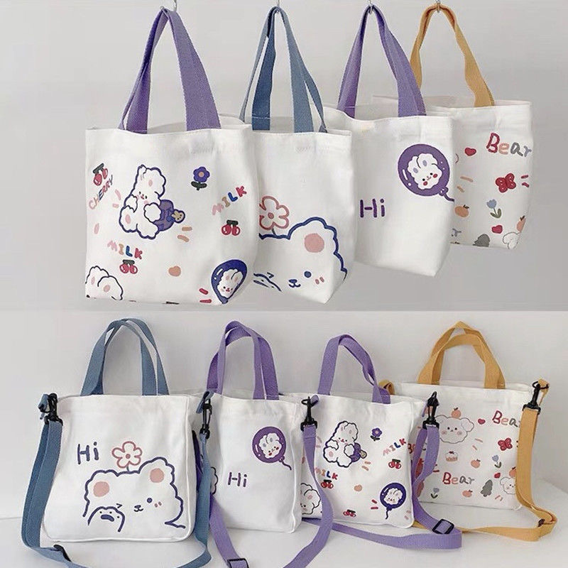 Canvas Bag Customized Wholesale in Stock Student Cute Tote Shoulder Tote Children's Bag Ins Messenger Bag