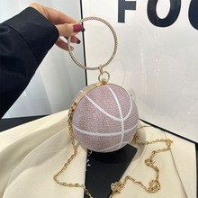 个性圆球2024新款欧美时尚水钻洋气女士环形手提单肩链条小圆包