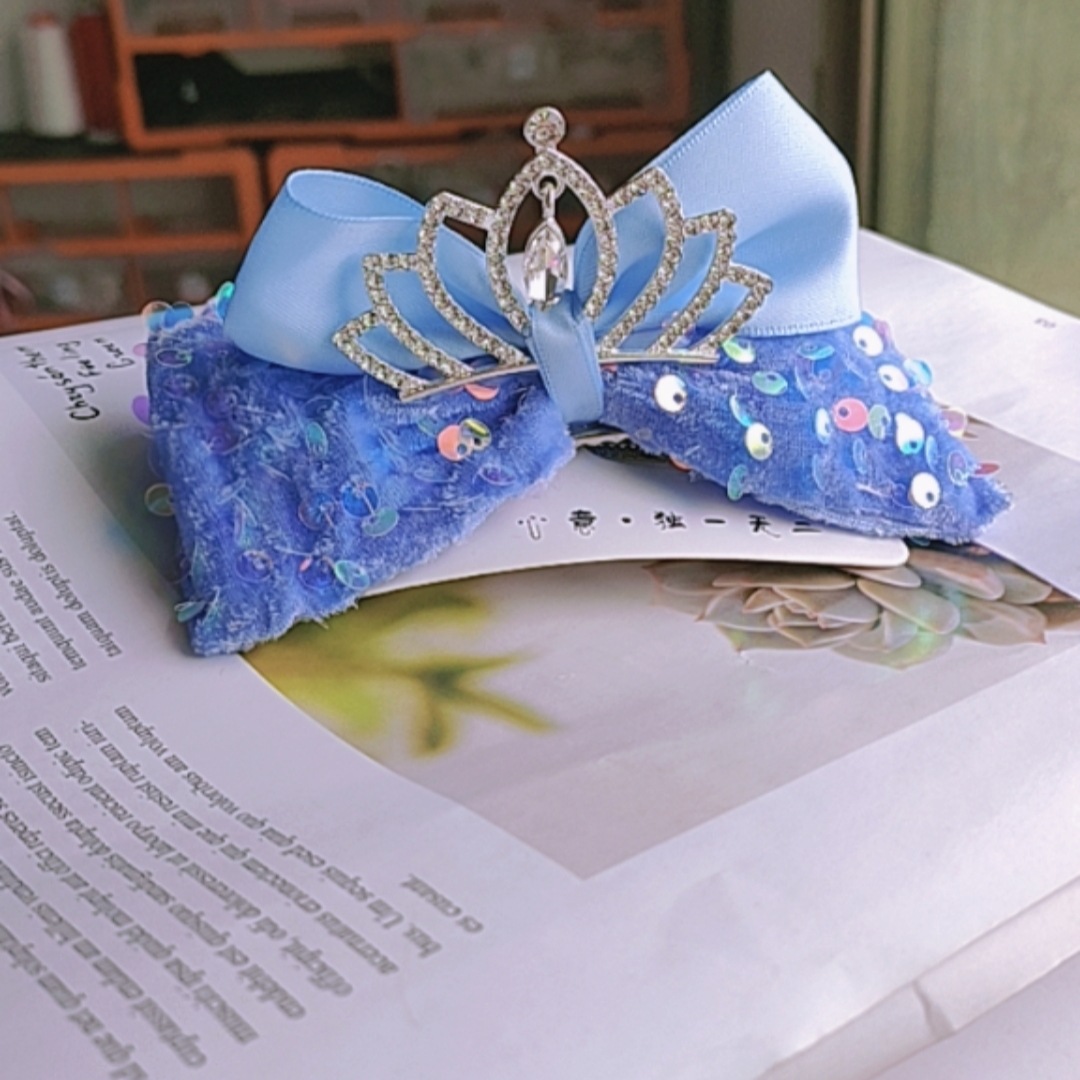 Children's New Popular Three-Dimensional Bow Barrettes Girls Headdress Little Princess Crown Headdress Bun Head Clip