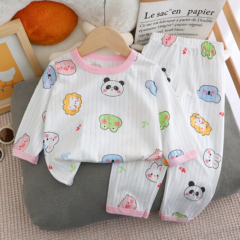 2024 Summer Children's Long-Sleeved Trousers Homewear Suit Cotton Underwear Baby Thin Pajamas Pajama Pants Air Conditioning Clothes