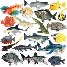 仿真海洋动物模型淡水鱼三文鱼食人鱼金枪鱼鲈鱼飞鱼儿童玩具套装