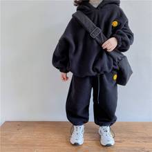 韩国童装儿童套装2023春秋加绒加厚毛毛绒两件套男女童套装中小童