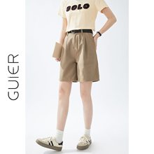 「GUIER」高腰牛仔短裤女2024新款夏季小众设计感宽松阔腿牛仔裤
