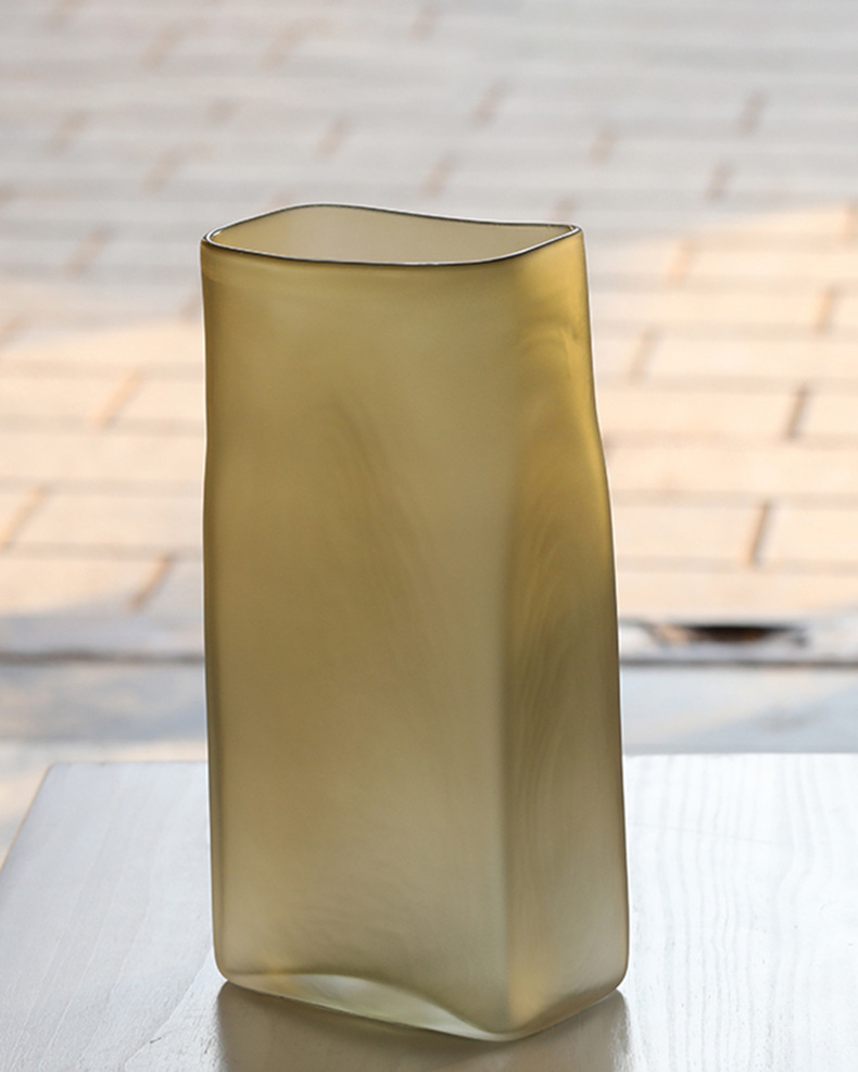 New Modern Simple Sandblasting Square Mouth Glass Vase Hydroponic Flower Arrangement Vase Crafts Home Decoration