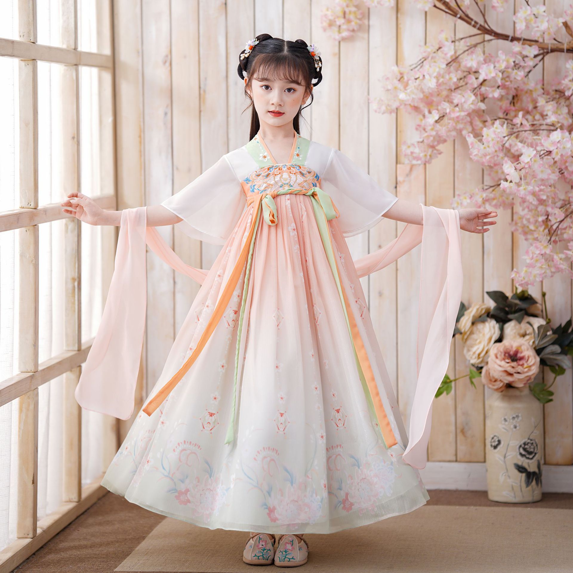 改良女童汉服夏季中国风2022新款女孩连衣裙短袖儿童唐装古风裙子