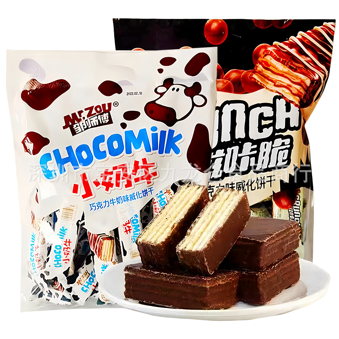 邹师傅小奶牛巧克力牛奶味咔滋咔脆巧克力味威化饼干休闲零食450g