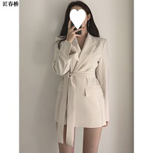 黑色西装外套女2024春秋冬新款韩版系带修身显瘦休闲气质西服上匠