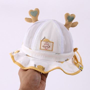 婴儿帽子四季薄款夏季抽绳盆帽男女宝宝可爱超萌婴幼儿休闲遮阳帽