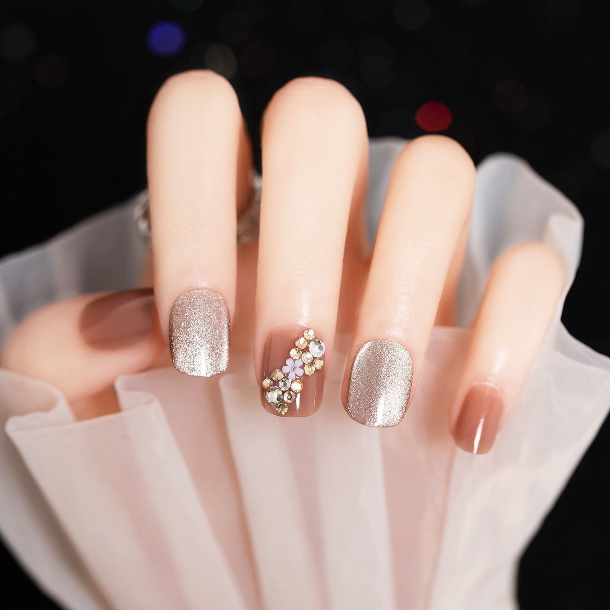 al0171晶石猫眼穿戴甲美甲指甲贴片成品美甲工具贴点钻镶钻厂家