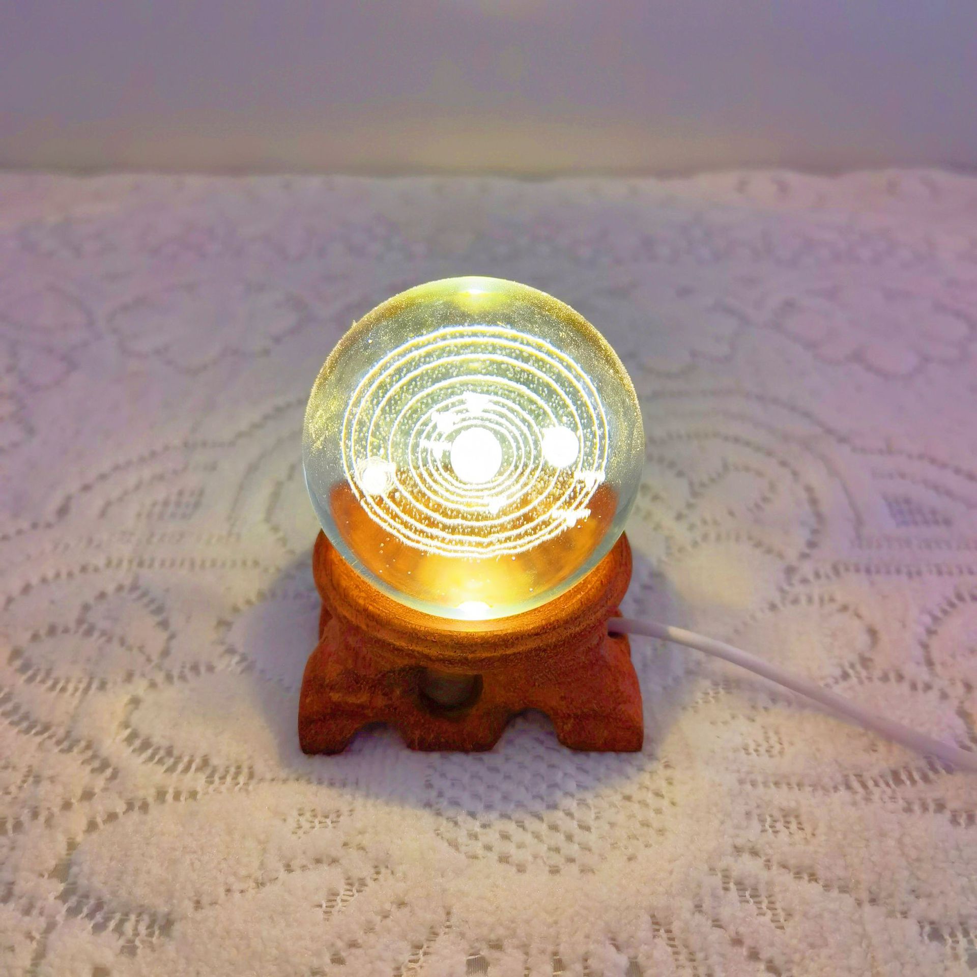 led实木座酸枝木圆根雕底座发光水晶球红木球形摆件葫芦托架