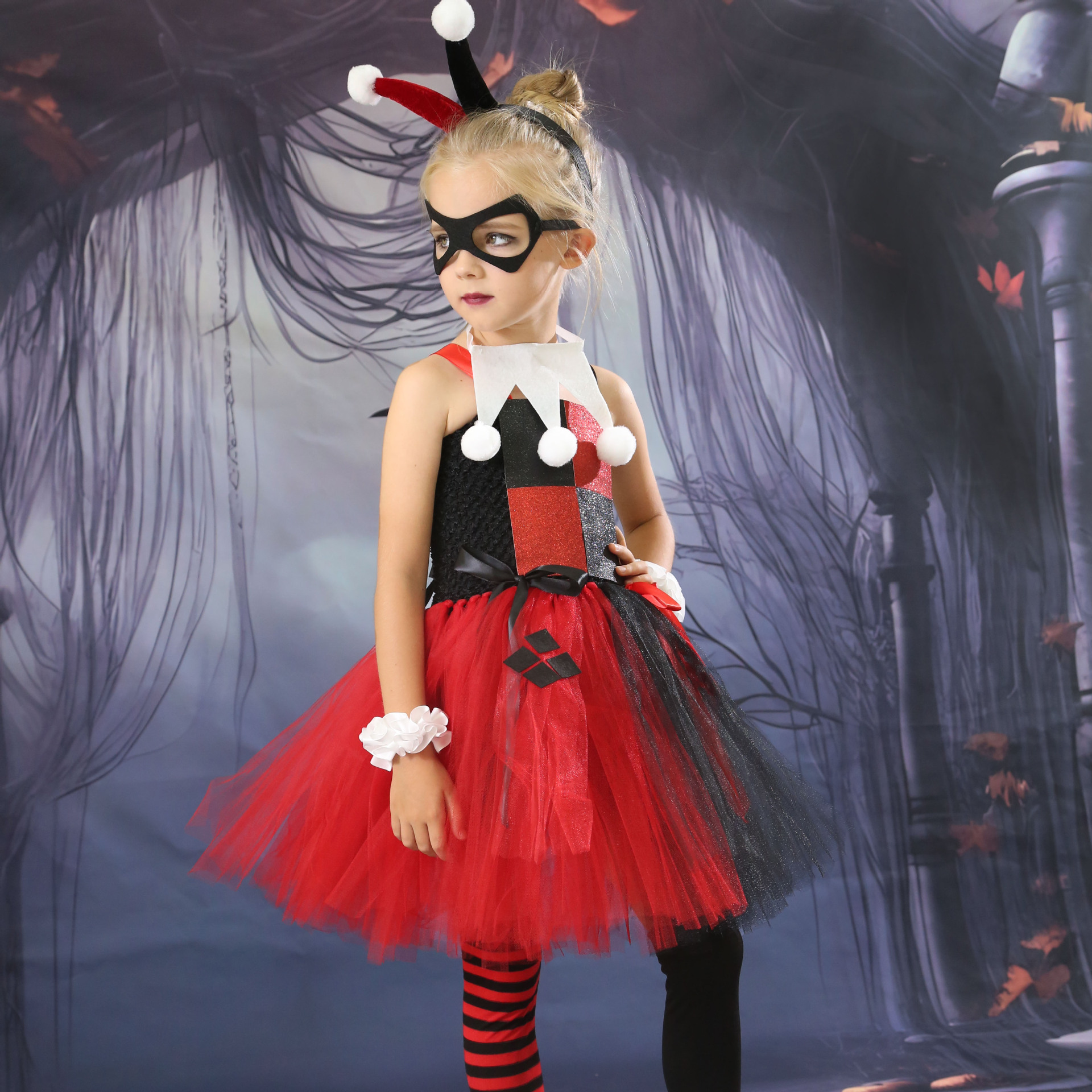 万圣节儿童服装欧美新款小丑女角色扮演儿童蓬蓬裙派对表演utu裙