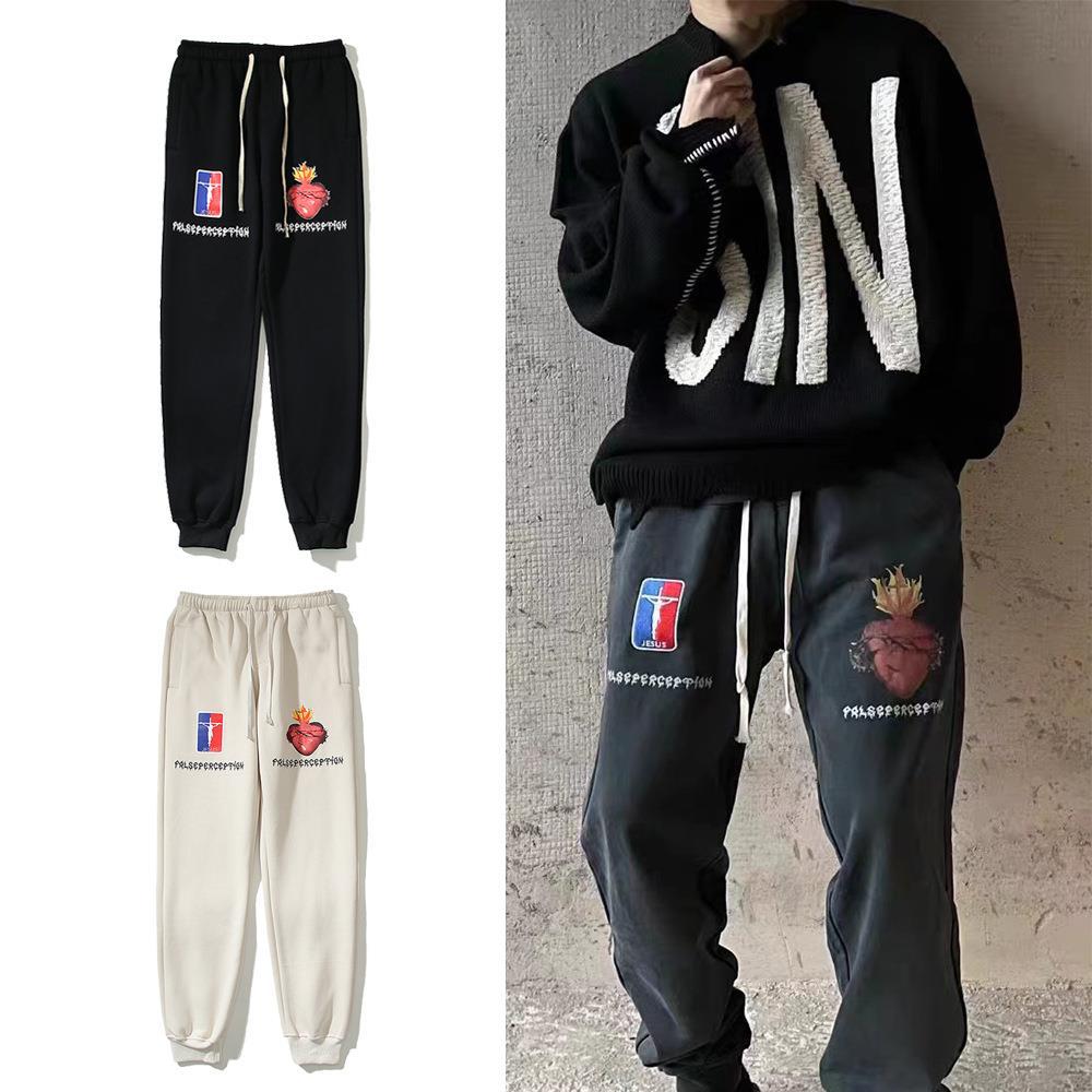 侃爷男女同款休闲卫裤宗教几何长裤心脏印花运动裤欧美