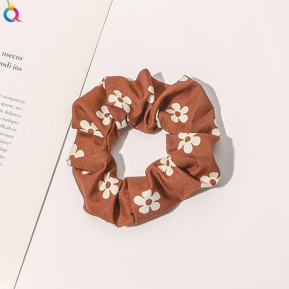 Qiyue Korean Style Large Intestine Hair Band Fashion Milk Tea Color Polka Dot Simple Flowers Bun Large Intestine Ring Hair Accessories